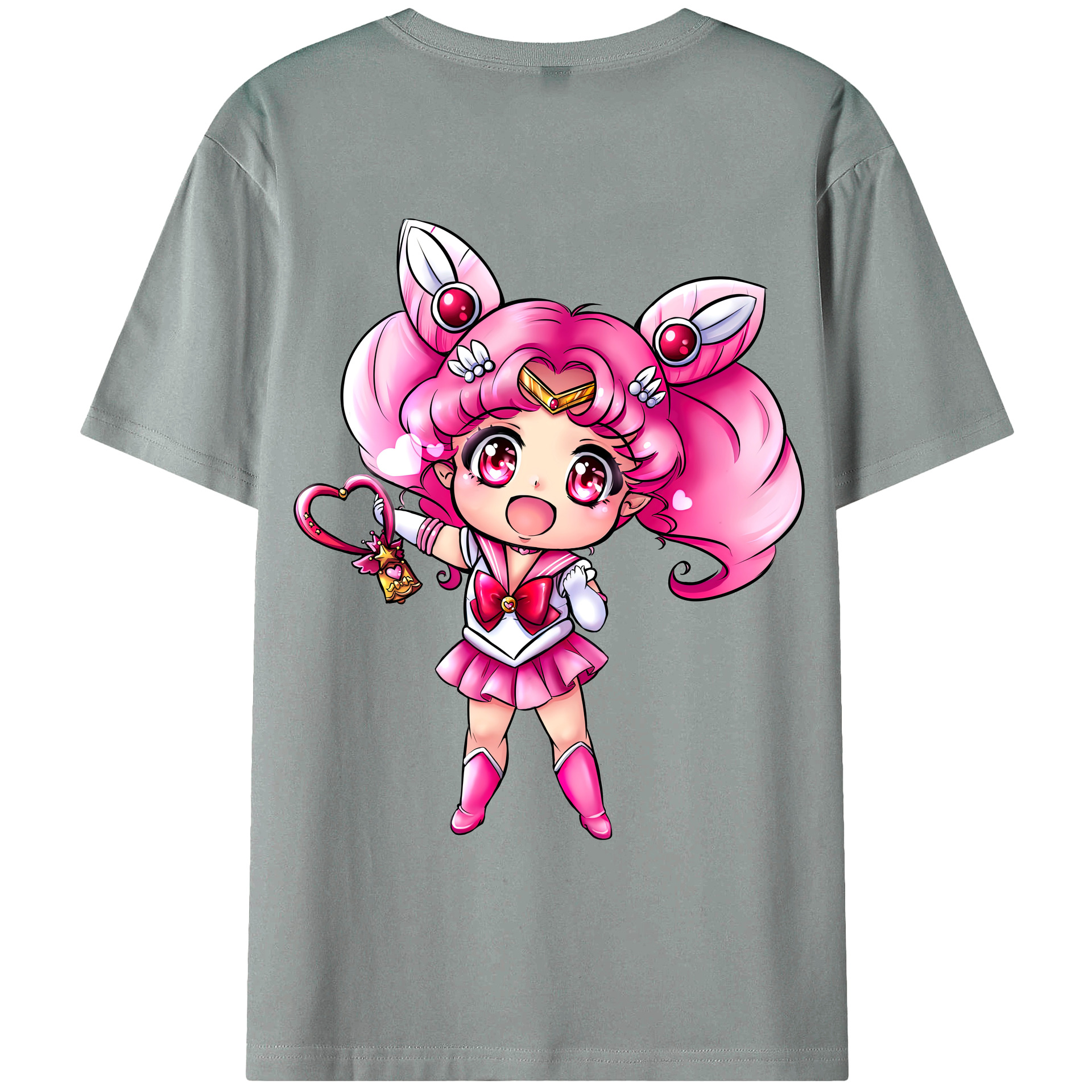 （画像用） 美少女戦士セーラームーン ちびうさ Sailor Moon Chibiusa Tsukino Usagi Small Lady Serenity 綿100％ メンズ半袖Tシャツ（バックプリント） 通気性